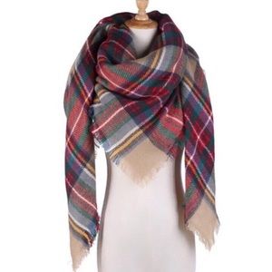 Tan Tartan Plaid Blanket Scarf